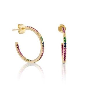 new! pave rainbow gemstone crystal cz gold hoop earrings dainty